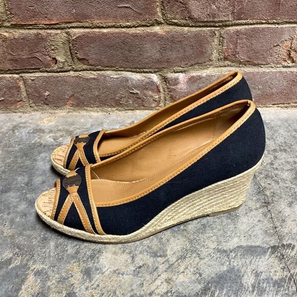 Sahara Ellison Black & Tan Espadrille Open Toe Wedge Size 9 - Picture 4 of 11